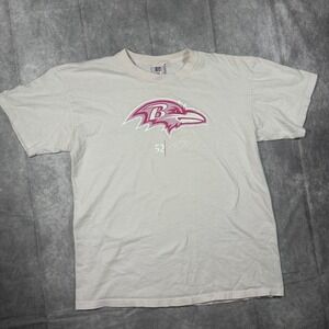 Vintage NFL Baltimore Ravens Ray Lewis 52 Graphic T-Shirt Men's L White Pink Y2K